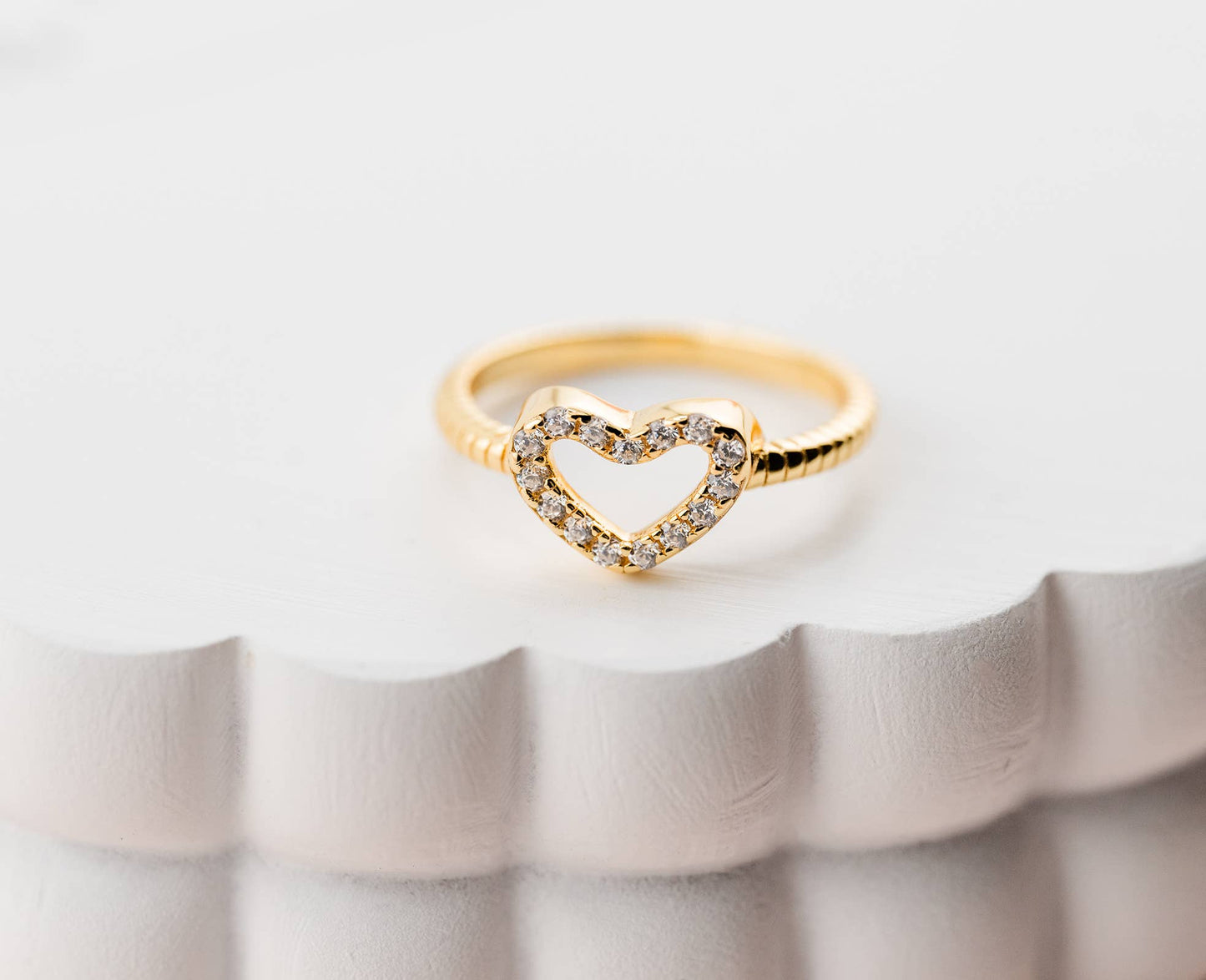 14k Gold-Plated Open Heart Baby Ring Clear