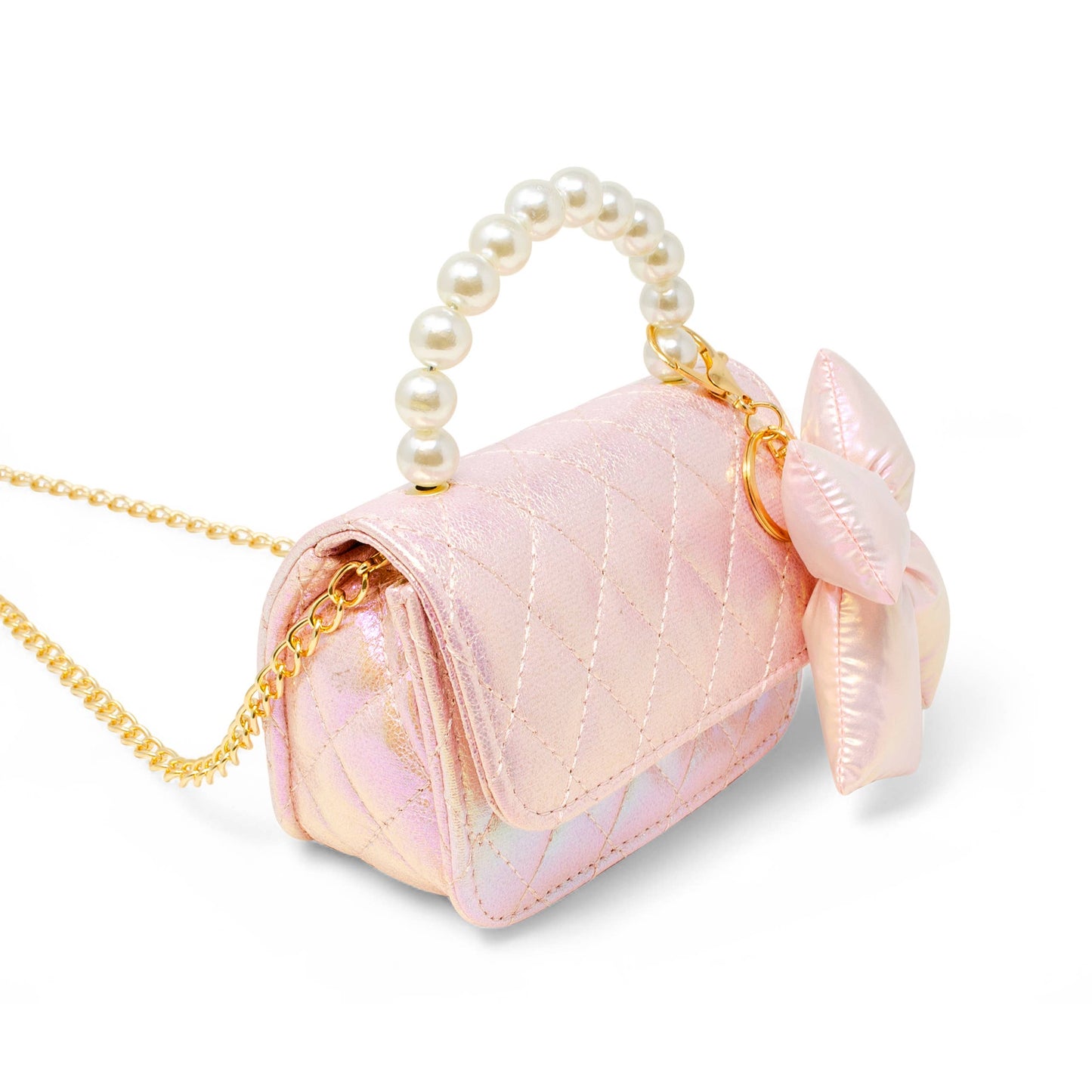 Quilted Fluffy Bow Handbag- Pink