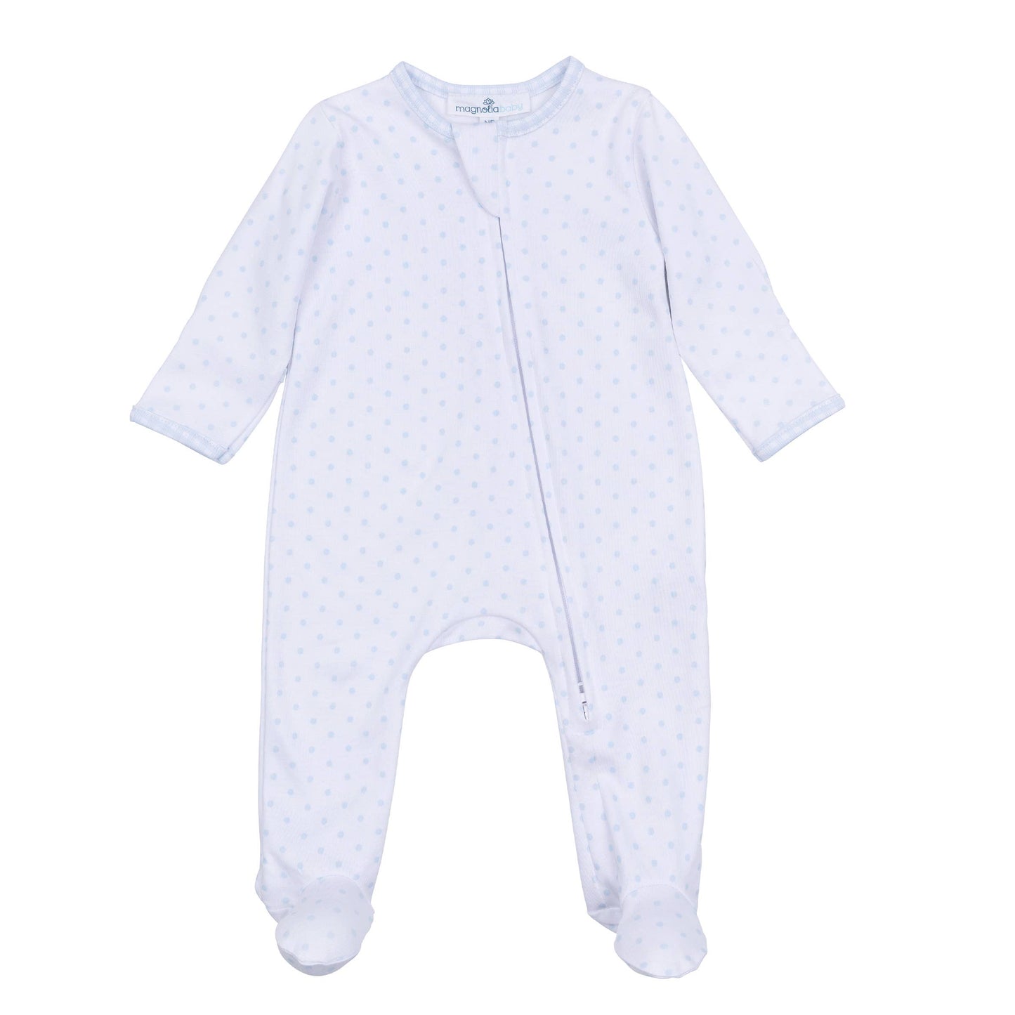 Gingham Dots Zip Footie in Light Blue
