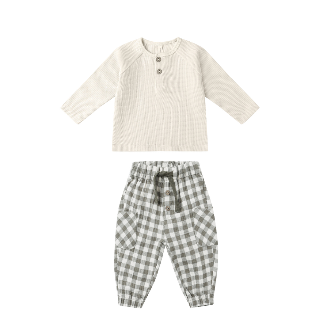 QM Henley + Luca Pant- Oatmeal/Forest Check