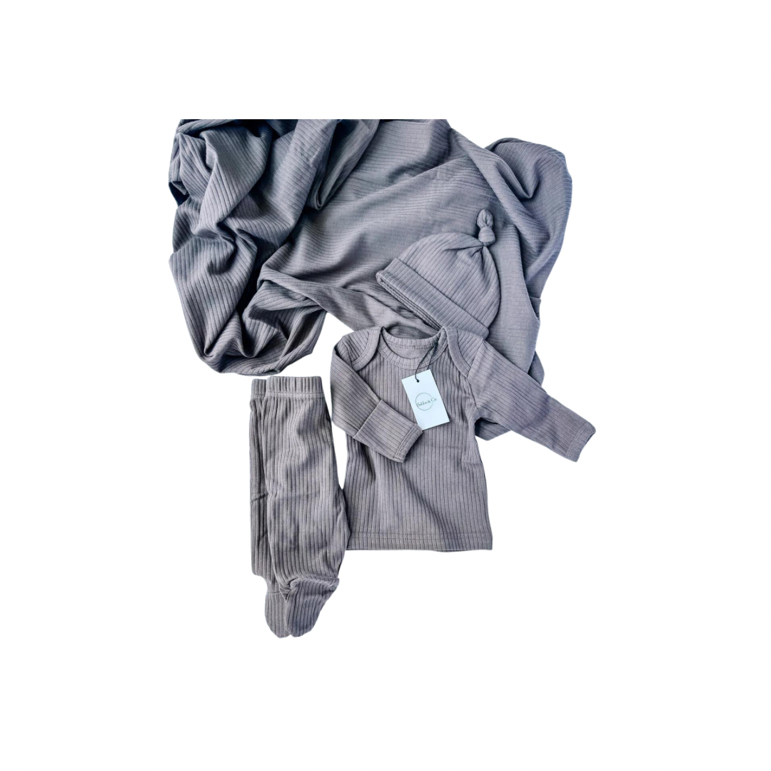 Ribbed Going Home Set- Charcoal
