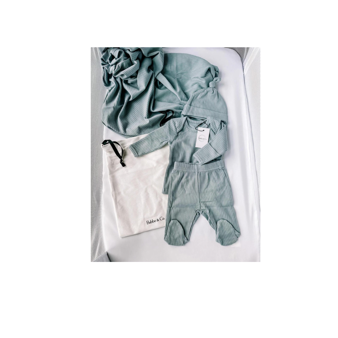 Ribbed Going Home Set- Blue