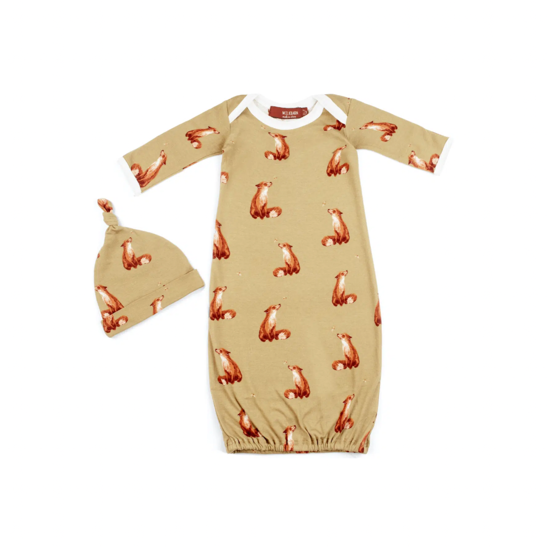 MB NB Gown/Hat Set - Gold Fox