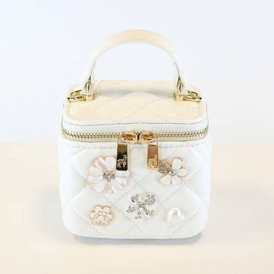 White Quilted Top-Handle Bag w/ Charms