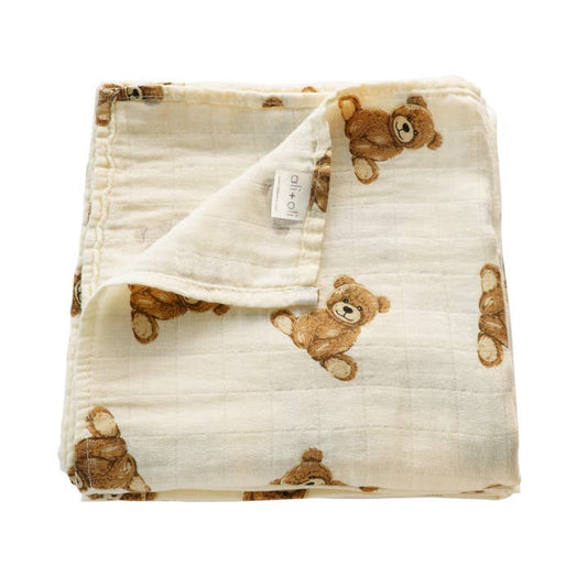 Muslin Swaddle Blanket- Teddy Bear