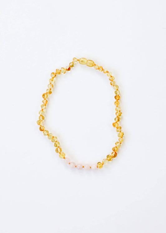 Raw Amber + Rose Quartz Necklace