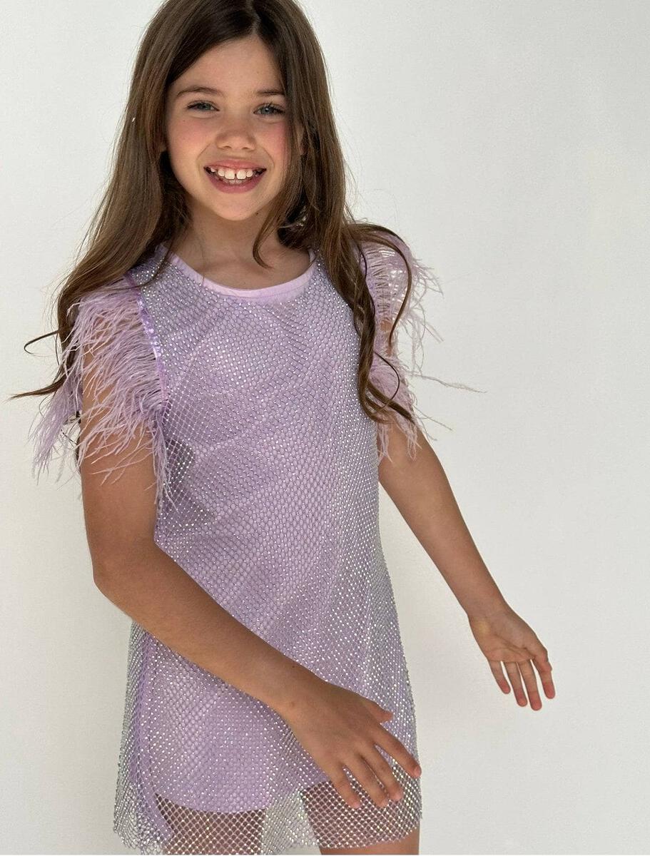 Crystal Feather Dress - Lavender