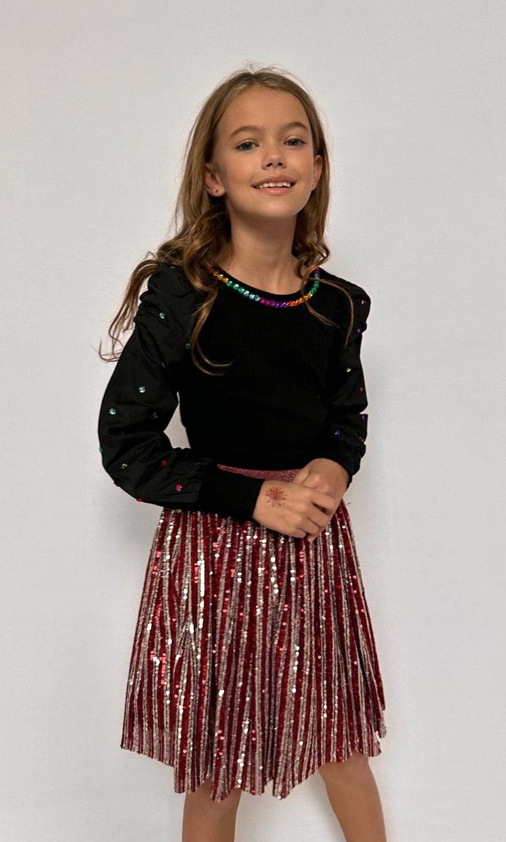 Candy Cane Sequin Skirt - Red