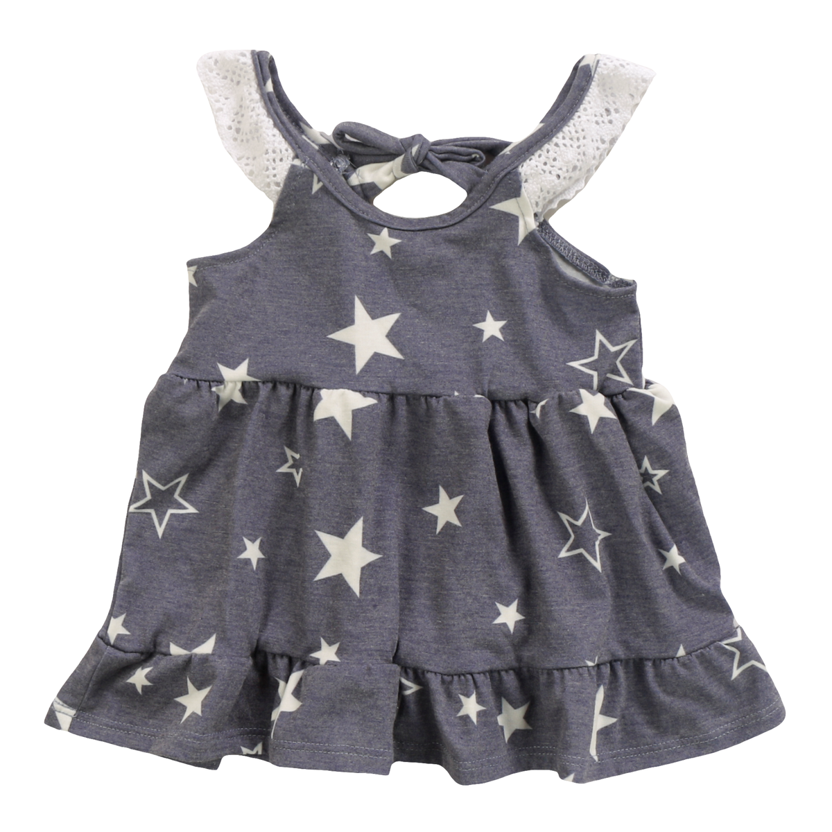 Navy Tiered Dress - White Stars