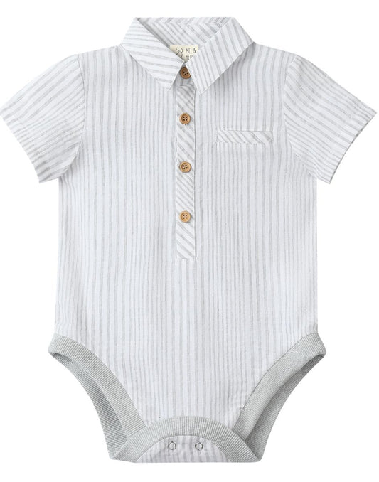 Helford Woven Onesie- Grey Stripe