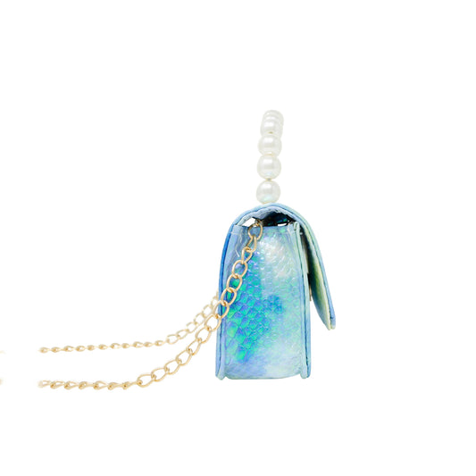 Tie Dye Crocodile Pearl Handle Bag: Blue