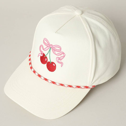 Cherry Ribbon Embroidery Trucker Hat