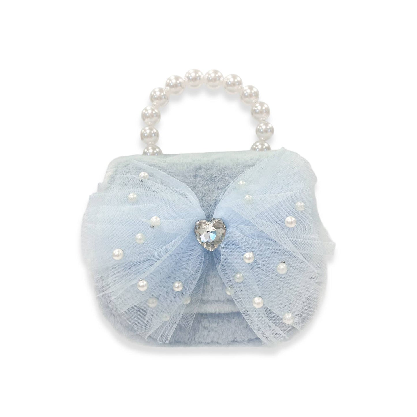 Mesh Bow Furry Purse - Blue