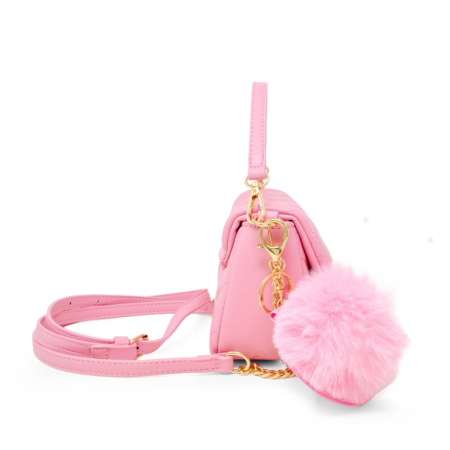 Puff Flap w/ Mirror Pom Pom- Pink