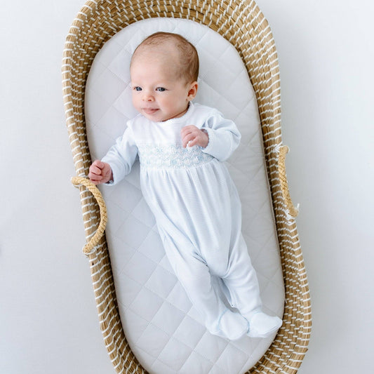 Jacob Smocked Footie - Lt Blue