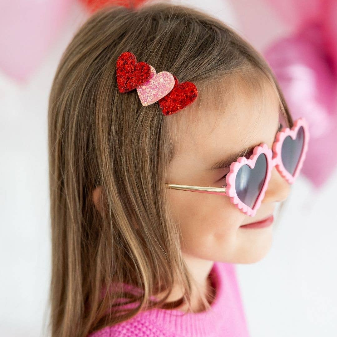 Pink and Red Glitter Hearts Clip