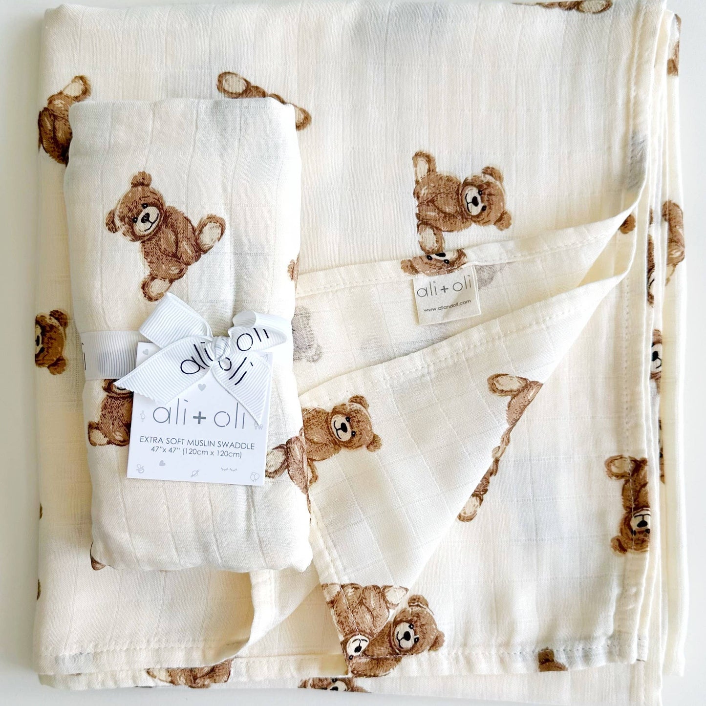 Muslin Swaddle Blanket - Teddy Bear