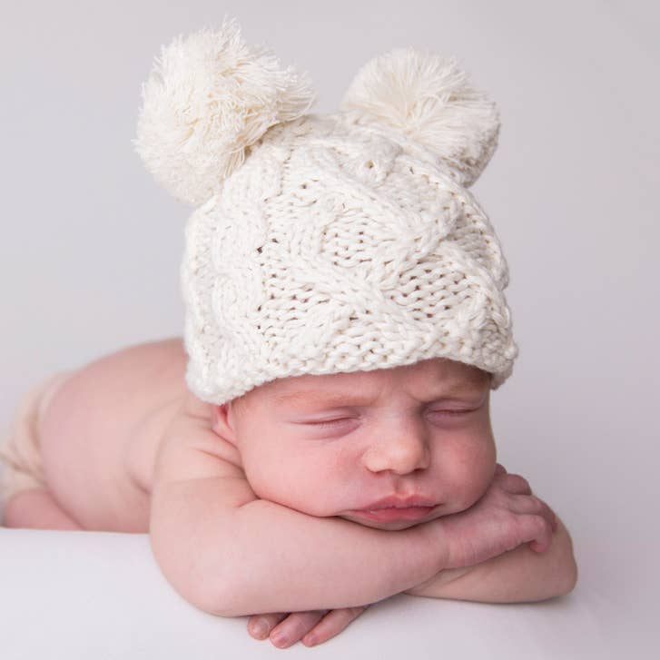 Newborn Pom Pom Beanie- Natural