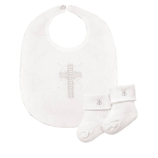 Embroidered Cross Bib & Sock Set