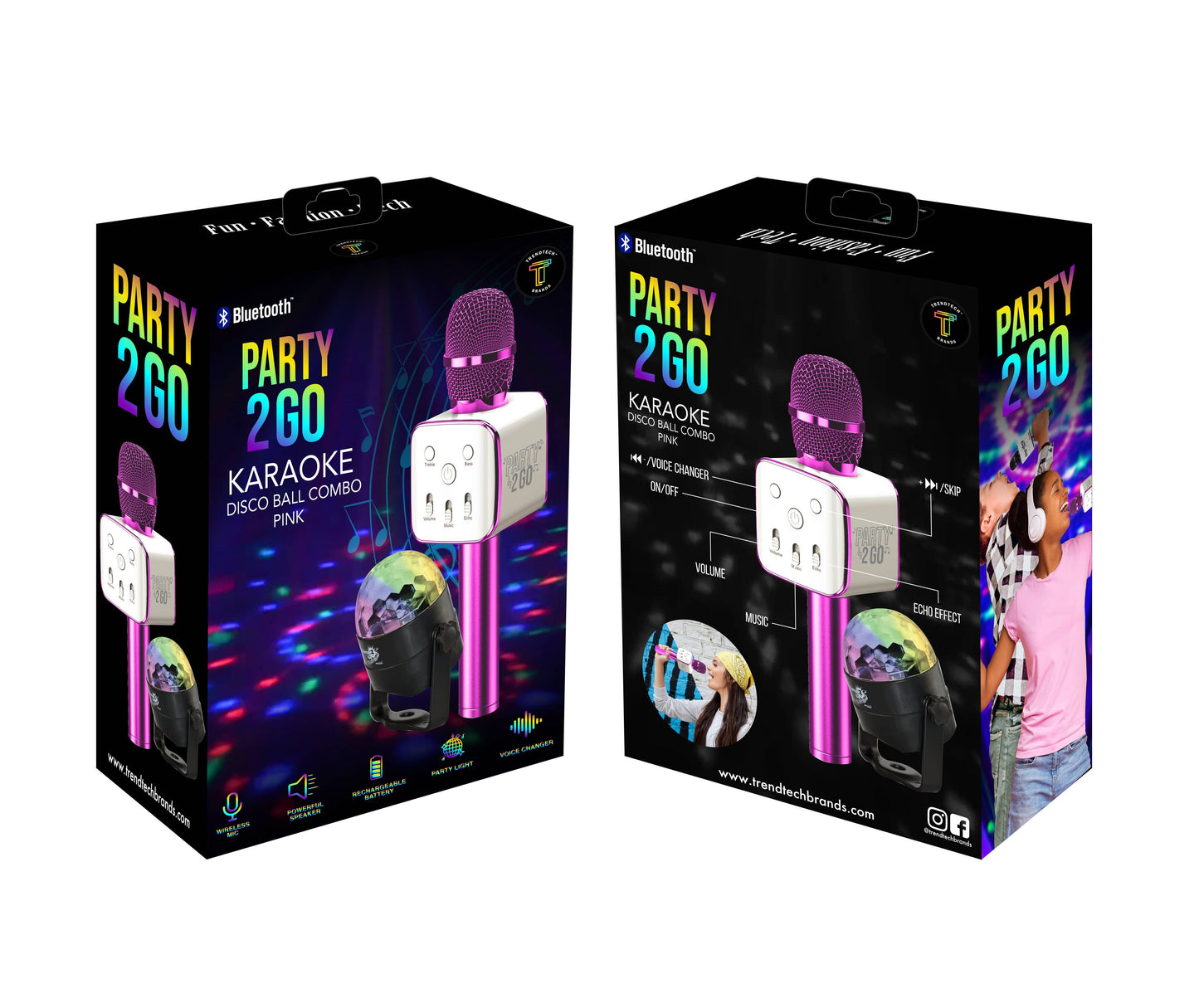 Party 2-Go Karaoke Mic Disco Ball Combo - Pink