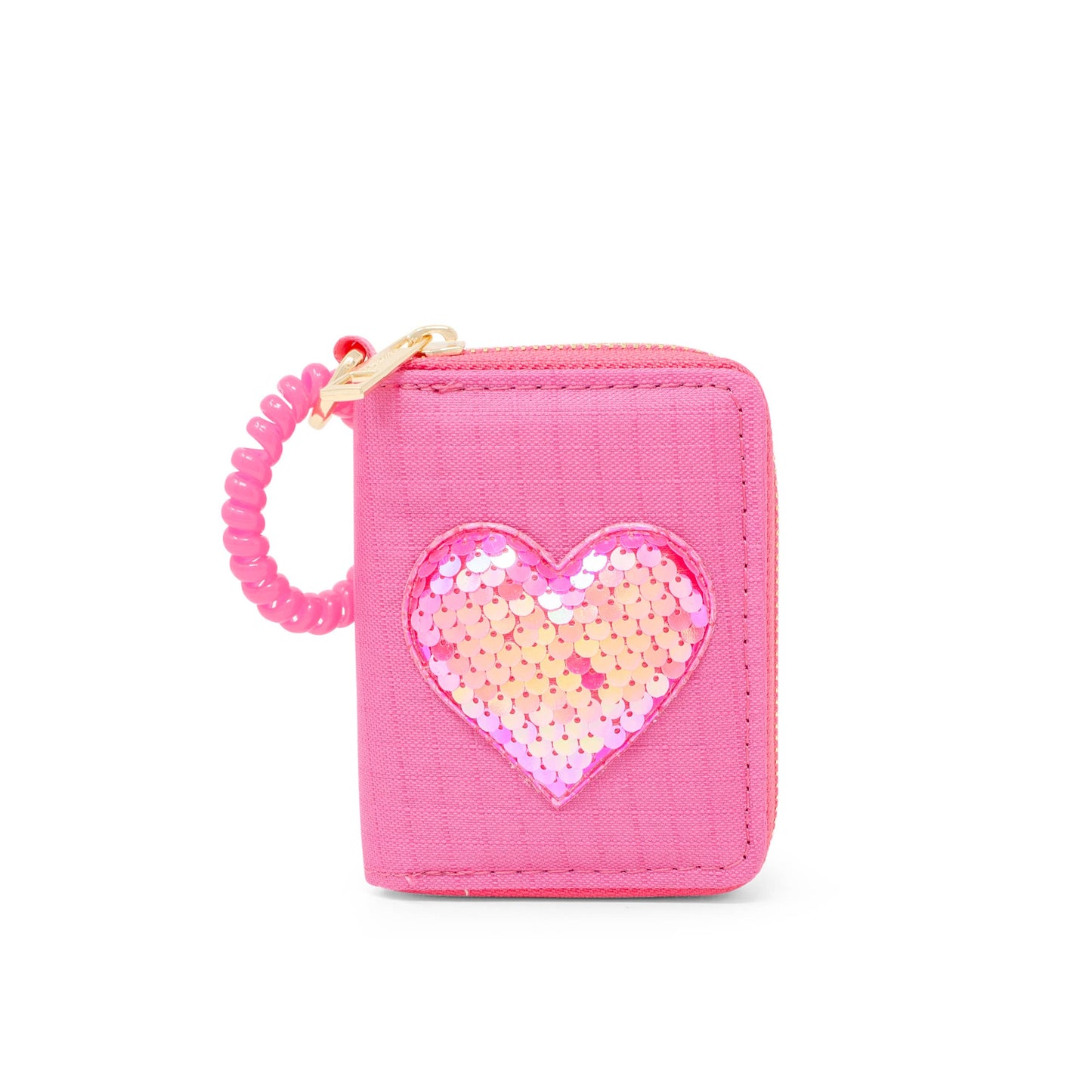 Sequin Heart Strap Wallet- Hot Pink