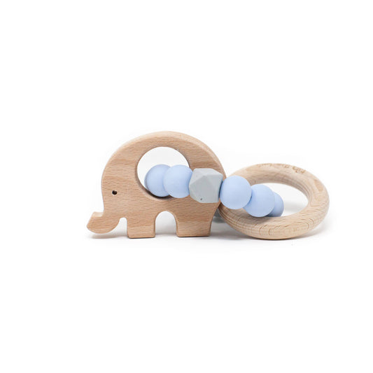 Elephant Teething Rattle- Baby Blue