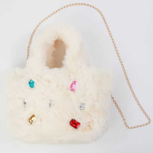 Fur Jewel Purse - Cream