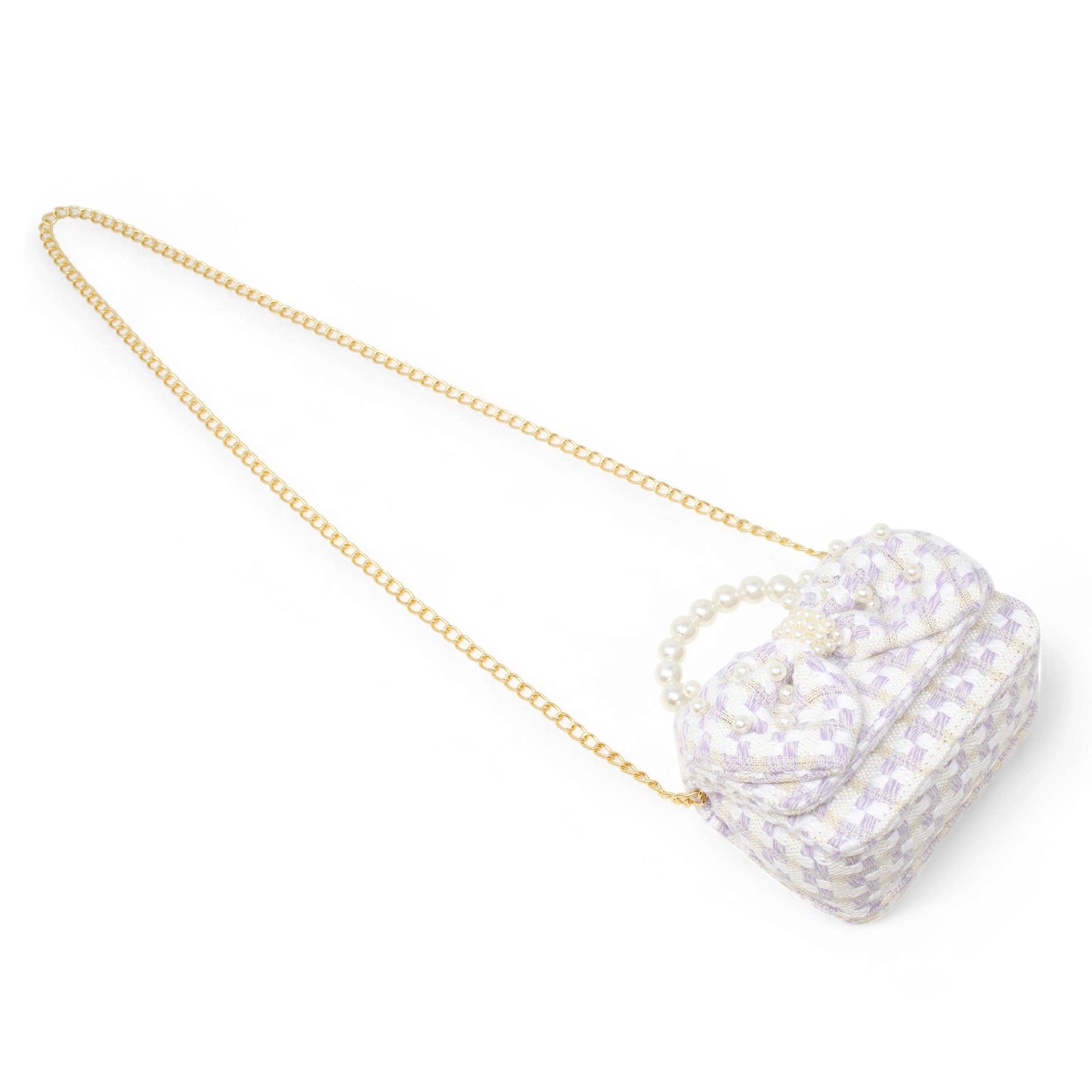 Tweed Jumbo Pearl Bow Handbag- Purple