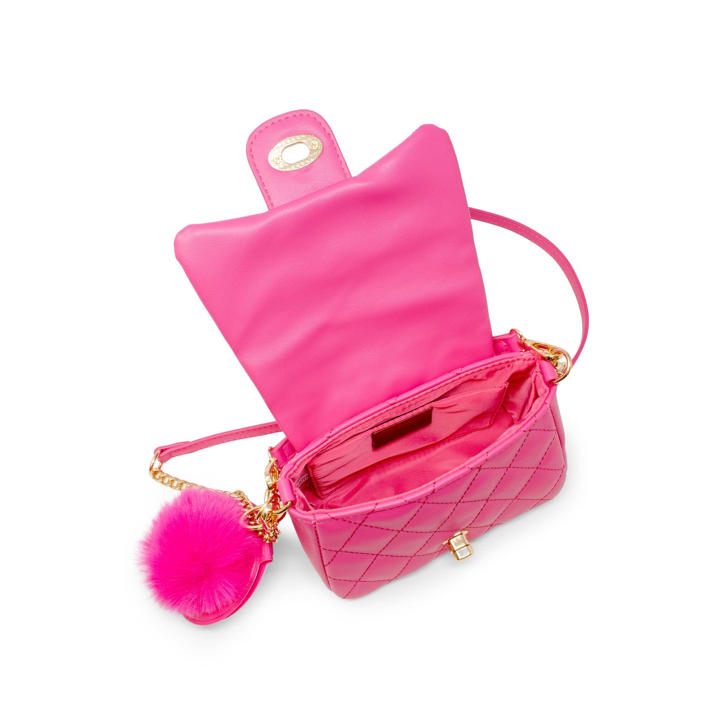 Puff Flap w/ Mirror Pom Pom-Hot Pink