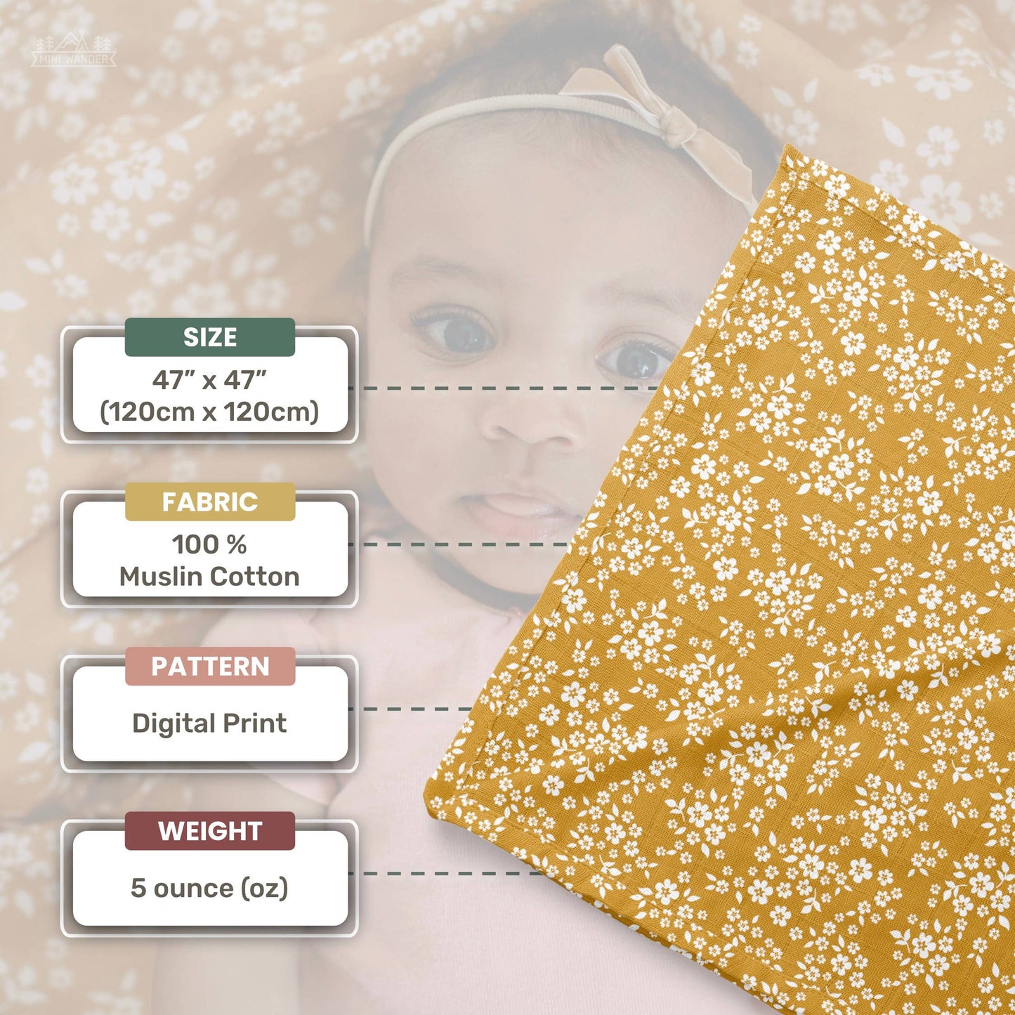 Muslin Swaddle – Whimsy Floral Mustard