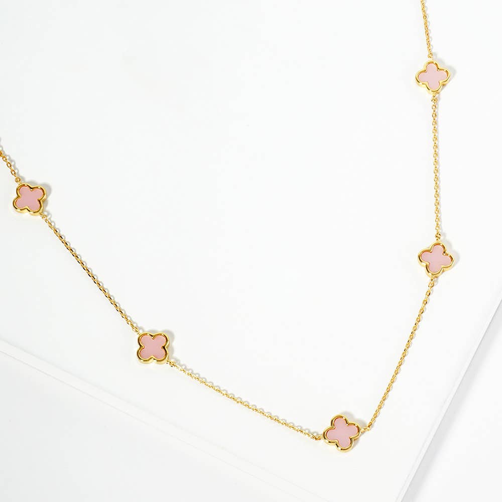 Stone Quatrefoil Station Necklace - Gold PInk