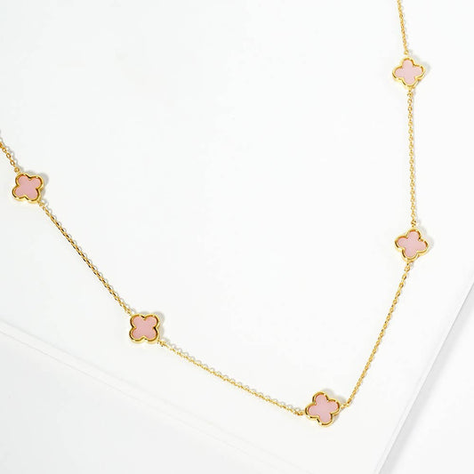 Stone Quatrefoil Station Necklace - Gold PInk