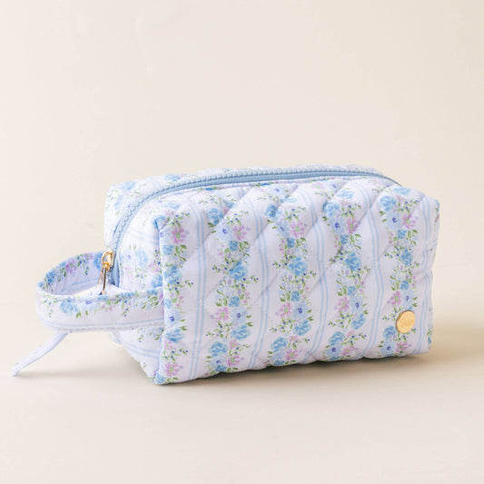 Quilted Cosmetic Pouch - Petal Parade Blue