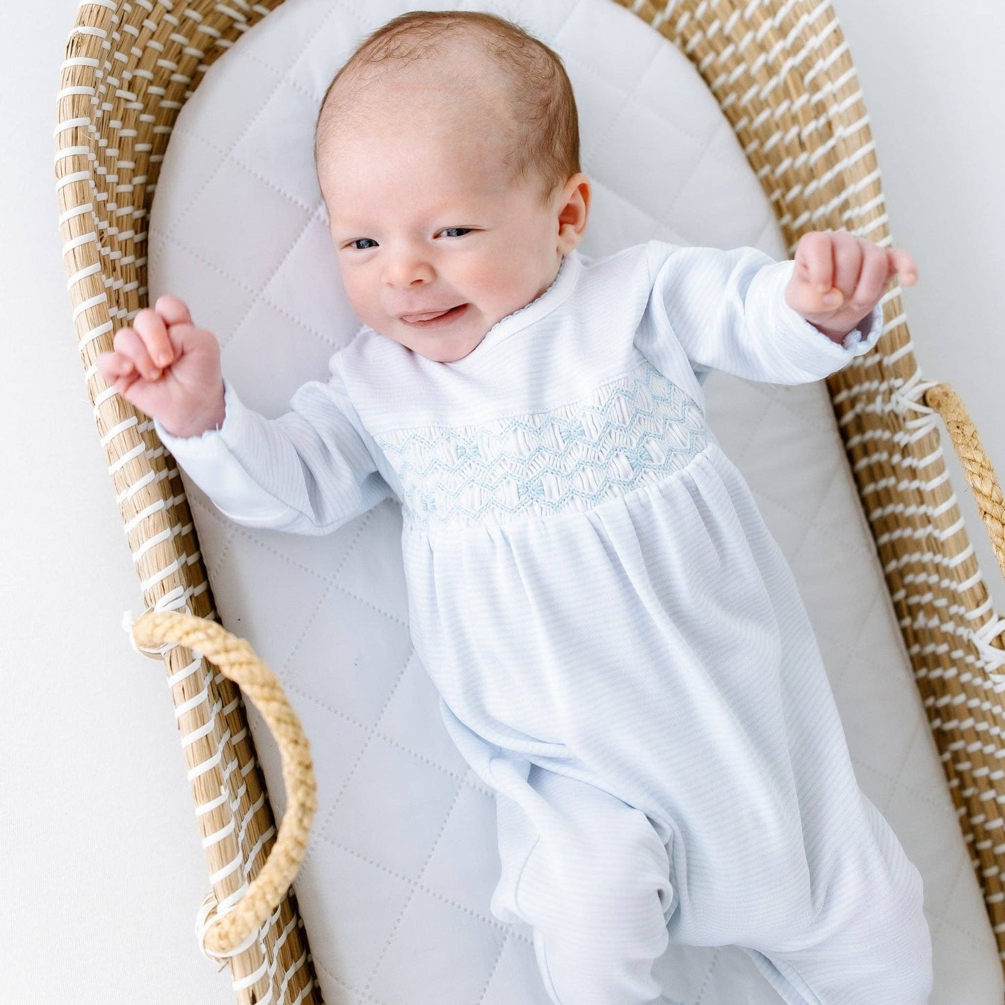 Jacob Smocked Footie - Lt Blue