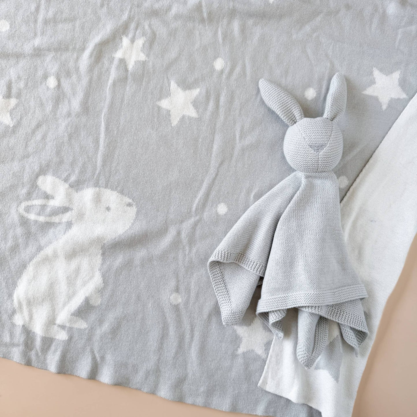 Star Moon Bunny Baby Blanket - Gray