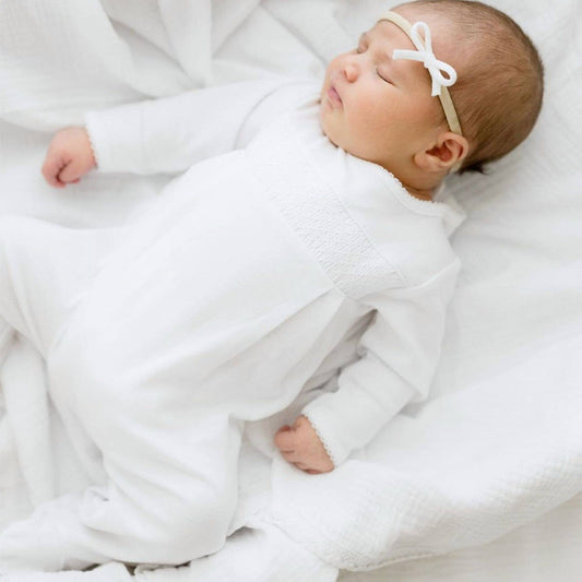 Solid Smocked Footie- White