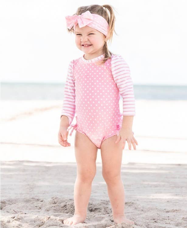 Pink Polka Dot LS One Piece Rash Guard Swim