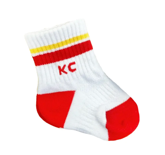 Baby KC Crew Socks - BABY - White with Red & Yellow Strp