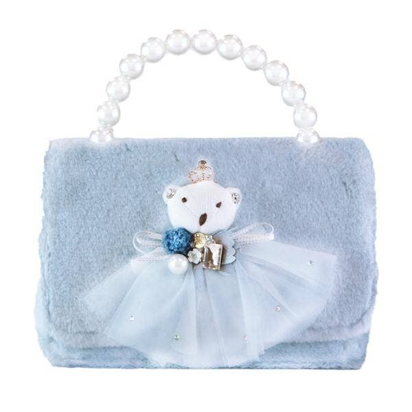 Blue Princess Bear Furry Purse - Big