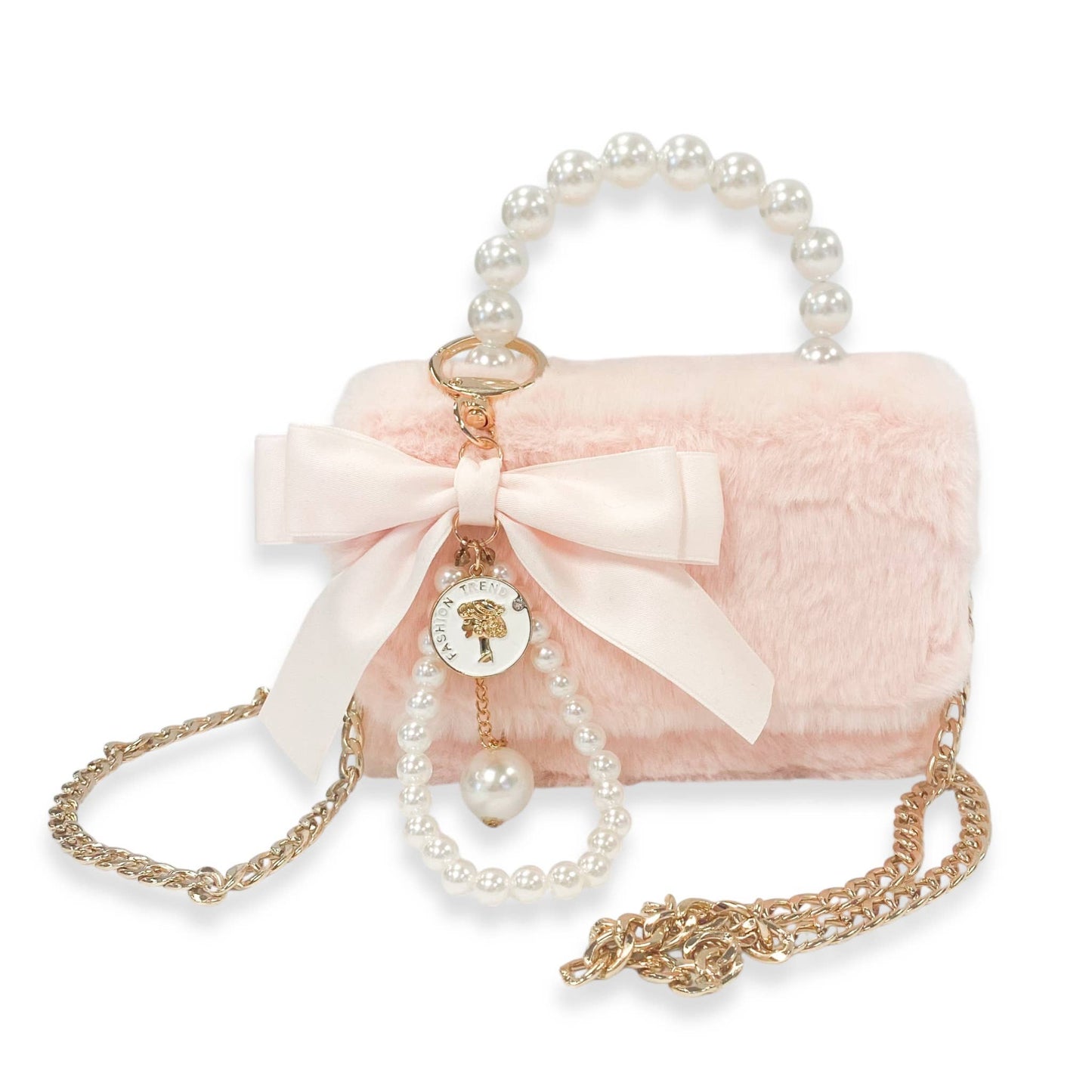 Furry Purse w/ Charm - Pink