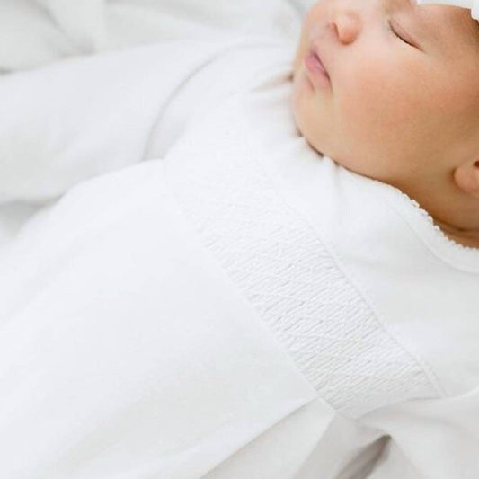 Solid Smocked Footie- White