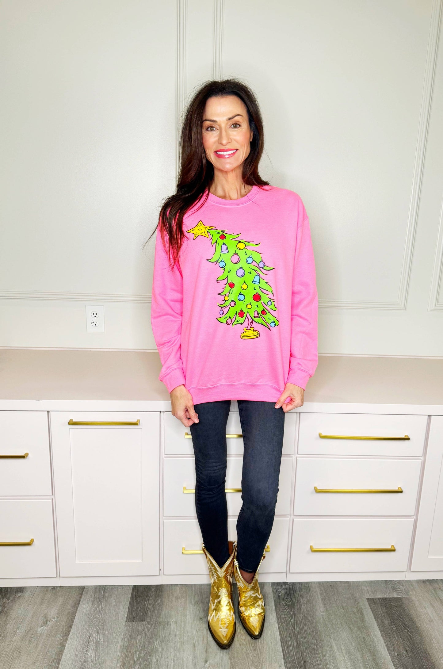 Grinch Tree Sweatshirt - Pink