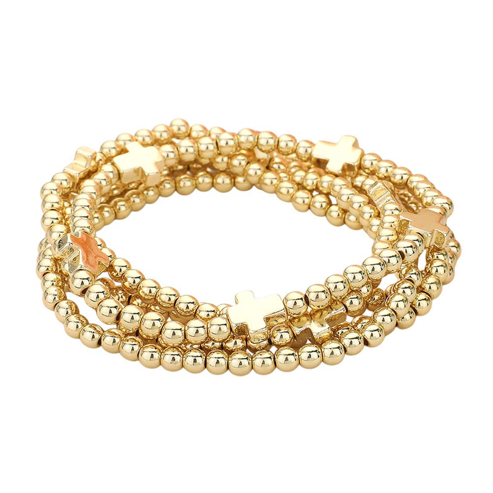 Metal Cross Ball Stretch Bracelets - Gold