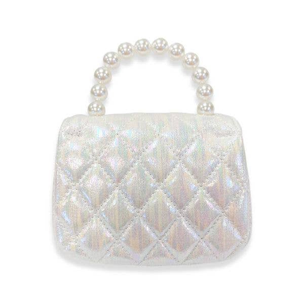 Embellished Bow Shiny Quilted Purse - White