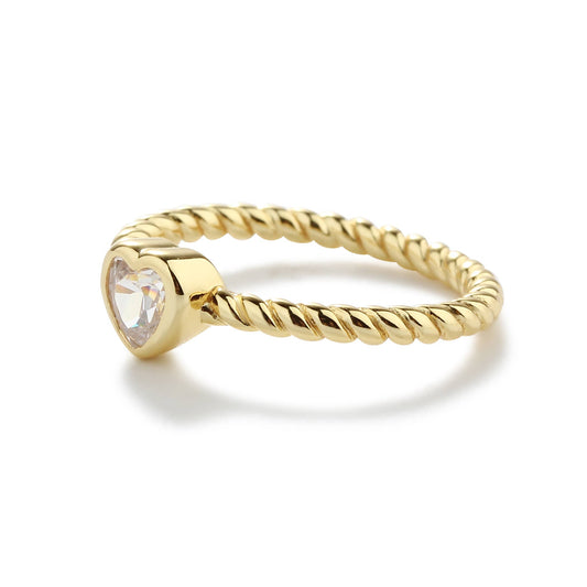 Gold-Plated Ring - Silver Twisted Band w/Clear Heart