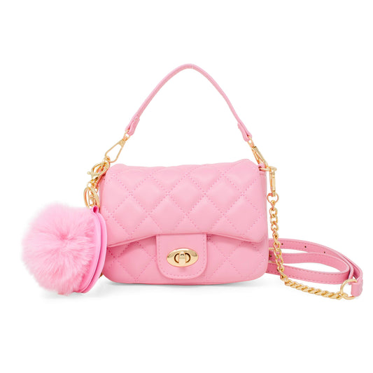 Puff Flap w/ Mirror Pom Pom- Pink