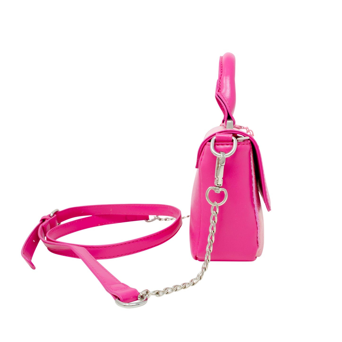 Shiny Baguette Heart Handbag - Hot Pink