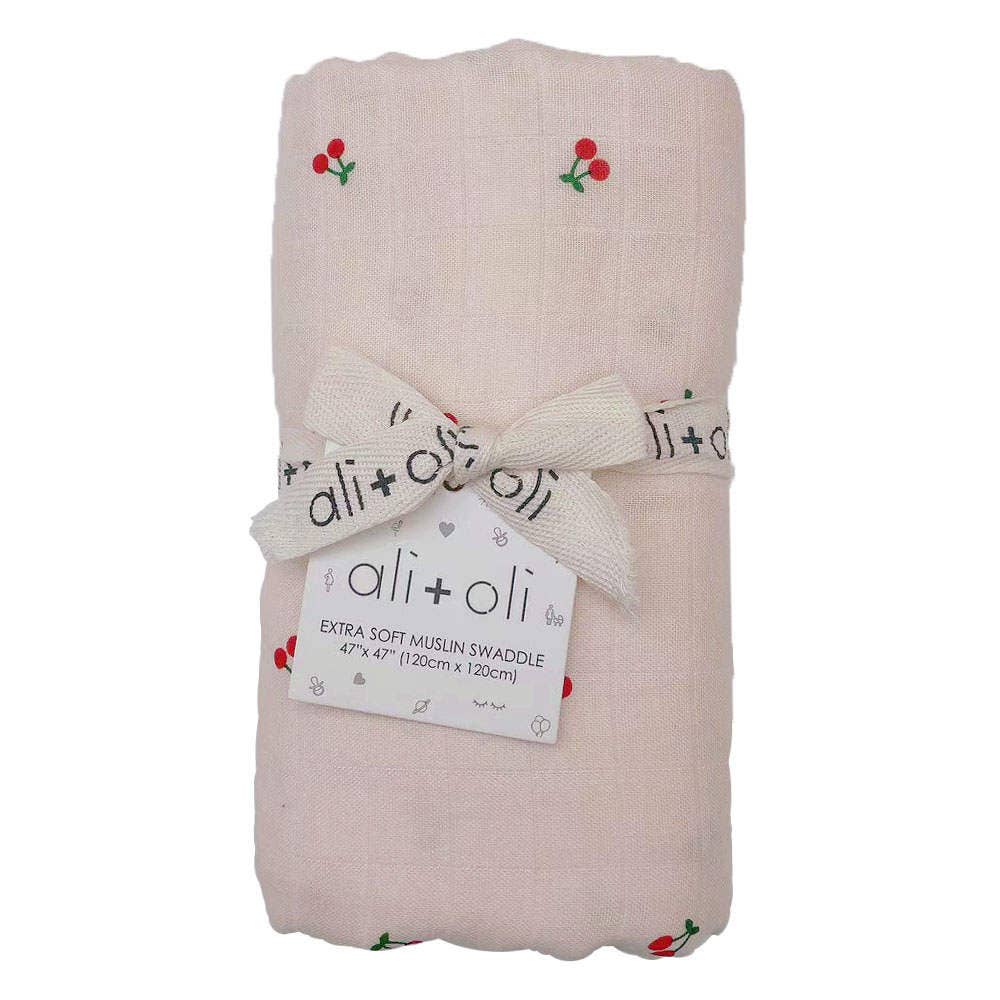 Muslin Swaddle Blanket - Cherry