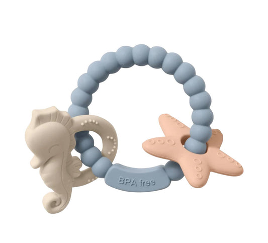 Seahorse Teething Ring - All Silicone: Slate