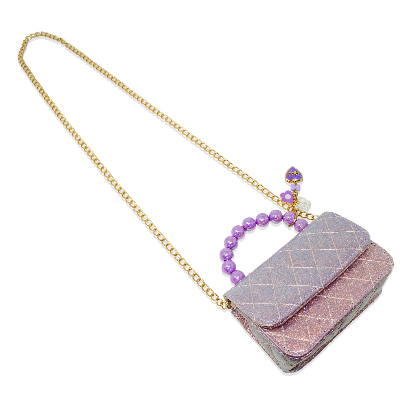 Quilted BFF Blossom Pearl Handle Handbag: Purple